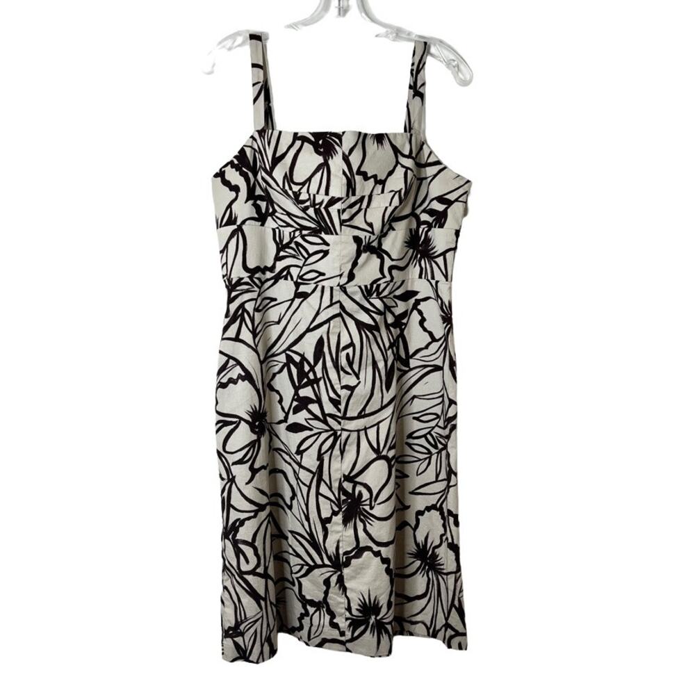 Harve Benard Sleeveless Floral Print Sundress Cream Brown Womens 14
